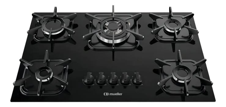 Cooktop Mueller 5 Bocas Preto Com Queimador Tripla Chama G5