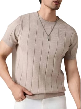 Camiseta Masculina Básica Canelada Manga Curta Tricot Modal