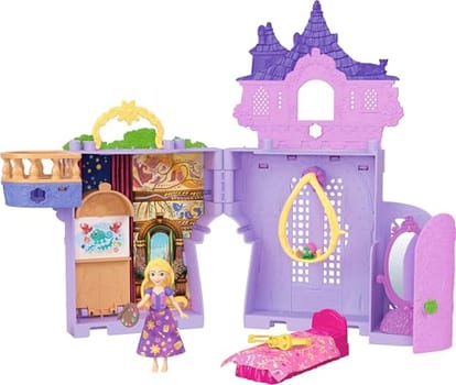 Disney Princesa Castelo Empilhável Rapunzel, Mini Playset com Boneca e Acessórios, Cenários Inspirados em Enrolados