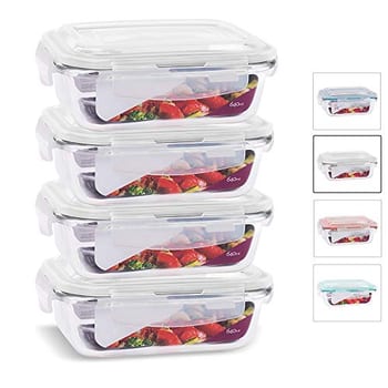 House Organizer Conjunto 4 Potes de Vidro Retangular com Tampa Hermética 640ml