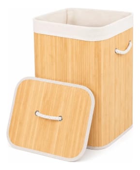 Cesto Bambu Com Tampa E Alça Para Roupa Suja Organizador 70l