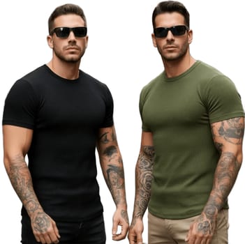 Kit 2 Camiseta Americana Canelada Masculina Ribana Premium Kit2 Preto/verde P