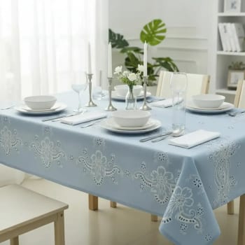 Toalha De Mesa Rústica Azul 240x140cm Elegante Com Barra