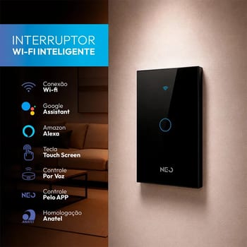 Interruptor Smart Inteligente Wi-fi 2.4 GHz Alexa google 1 Botão 4x2 Bivolt Preto Cod: 291990365 Neo Avant