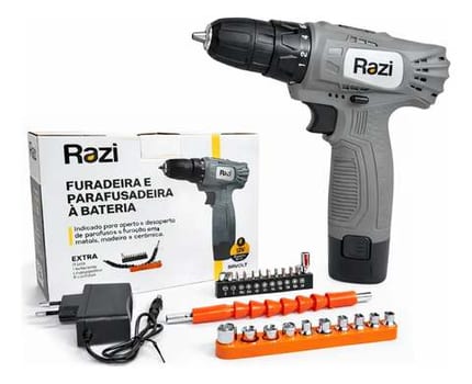Furadeira Parafusadeira Bateria 12v Bivolt Acessórios Razi