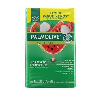 Palmolive Naturals Hidratação Melancia e Lichia Sabonete em Barra, 8x85g