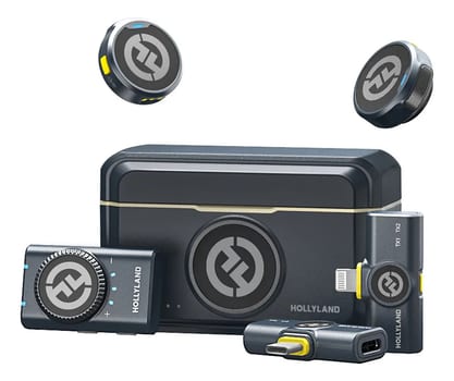 Microfone Lapela Hollyland Lark M2 Combo Duplo USB-C, Lightning e Camera preto