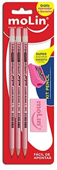 Molin Kit Pencil Rose – Lápis, Borracha e Apontador – Blister com 5 Itens