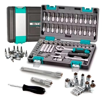 Conjunto de soquete sextavado encaixe 1/4 de 57 peças Stels 1410155