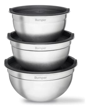 Conjunto De Bowls Tigela Inox Com Tampa Plástica Bumper Cinza
