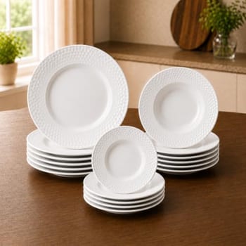 Aparelho de Jantar 12 Peças 4 Rasos, 4 Fundos, 4 Sobremesa Serve 4 Pessoas