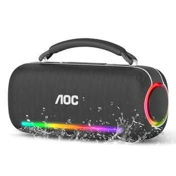 AOC ACS6331 Caixa de Som Bluetooth Portátil 200W, Alto-Falante Portátil IPX5 à Prova D'água, Luz RGB Surround, Som Potente, Bateria de Longa Duração