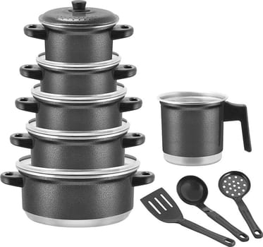 Jogo De Panela Caçarola + Caneco(leiteira) Kit 9 Peças Cor Preto Craqueado