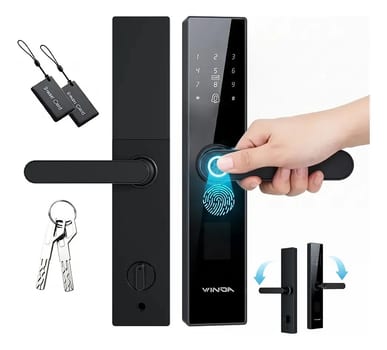 Fechadura Digital Inteligente Para Porta Digitais Eletricas Com Senha Biometria Cartão E Chave Preto Fosco Winda