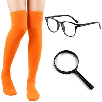 WINZEO Conjunto de acessórios de fantasia com óculos para mulheres e meninas, Laranja, Big