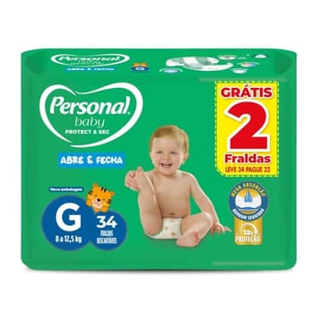 Fralda Infantil Personal Baby Protect e Sec G Mega 9x34pads Leve 34 pague 32 Unidades