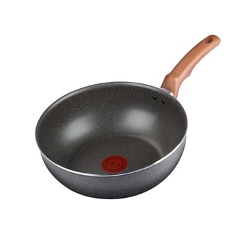 Frigideira Wok Rochedo Natural Stone 24cm, Cinza com Efeito Pedra, Antiaderente Minerium, Alumínio de Alta Espessura 2mm, Thermo-Sinal e Cozimento