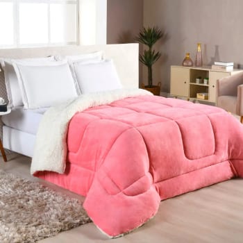 Edredom Sherpa Cobertor e Coberdrom Casal Queen Rose Super Quente Casa Laura Enxovais