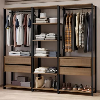 Guarda-roupa Closet Modulado Valencia 199cm Madesa Rp 02 Cor Rustic/Preto MDDR0300027K