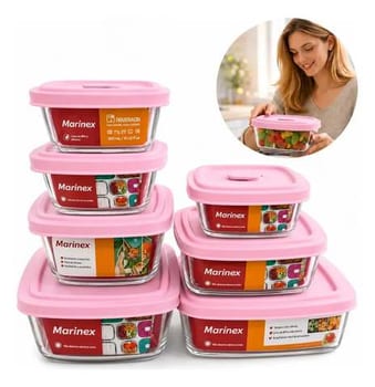 Pote De Vidro Marinex Kit 7 Pecas 2l,1l,.05l, 1l Rosa