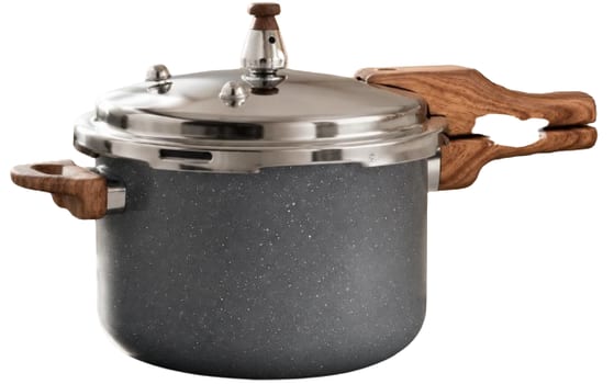 Panela de Pressão Indução Antiaderente Cerâmica 4,2L Grafite com Cabo Amadeirado, Fundo de Indução, Tampa Inox e Sistema de Segurança