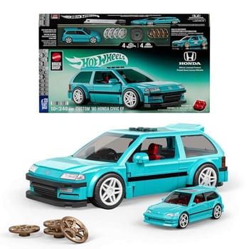 Mattel Brick Shop Hot Wheels 1990 Honda Civic EF Speed Series Custom Building Set with 248 Pieces, Realistic Details and Customization Stickers, JHF62