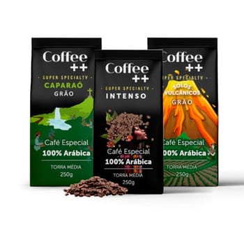Kit 3 Pacotes Café Especial em Grãos Coffee Mais Variedades: Caparaó, Intenso e Solos Vulcânicos - 100% Arábica (3x250g)