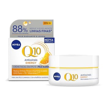 NIVEA Creme Facial Antissinais Q10 Energy Dia FPS 15 50g - Proporciona sensação instantânea de pele macia e iluminada, aliviando sinais de cansaço e