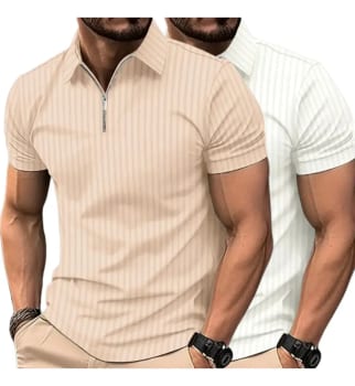 Kit 2 Camiseta Polo Manga Curta Com Ziper Masculina Canelada