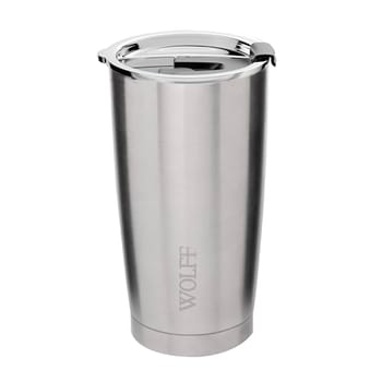 WOLFF - Copo Térmico de Aço Inox Parede Dupla Com Tampa 600ml Prata - Para Viagem - Mantém a Bebida na Temperatura Ideal