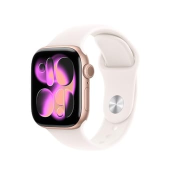 Apple Watch Series 11 GPS + Cellular, Caixa em alumínio rosa‑dourado de 42 mm com Bracelete desportiva rosa leve - P/M