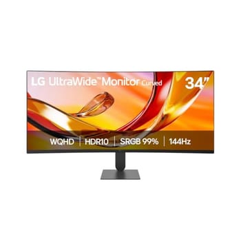 Monitor LG UltraWide, Tela VA de 34” 2K WQHD, Curvatura 1800R 144Hz, Tempo de resposta de 5ms (GtG), Compatível com AMD FreeSync Premium, HDR 10, 2x