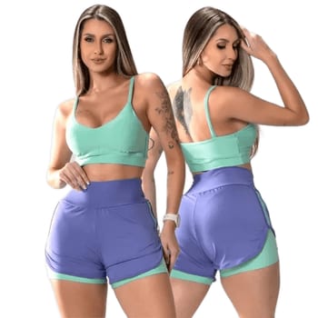 Conjunto Academia Feminino Top Com Bojo E Shorts Duplo