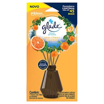 Glade Difusor de Ambiente Base Cítrica de Verão, Frasco 100ml e 6 Varetas