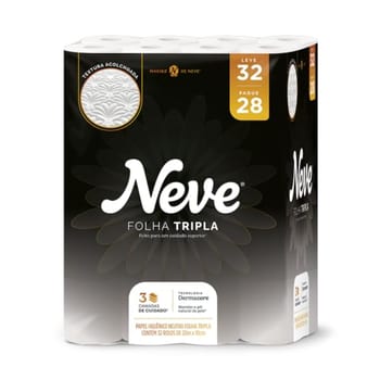 Neve Papel Higiênico Supreme Folha Tripla, 20m, Leve 32 Pague 28 Rolos