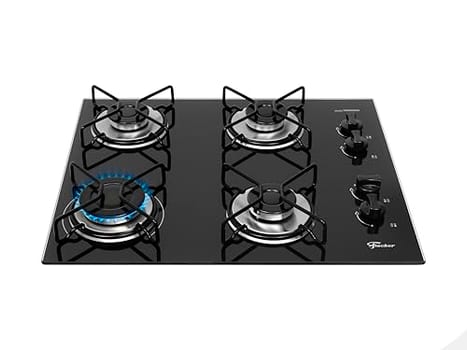 Fischer Cooktop à Gás 4 Bocas Fit Line Trempe Aramado Mesa Vidro Preto Bivolt 36350-102675