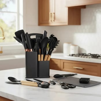 Conjunto 19 Peças Utensílios Cozinha Silicone Apoapp Preto