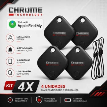 Chaveiro Localizador Smart Tag Kit 4 Rastreador Ios Apple Gps Com Cordão Chaveiro Cor Preto Compatível Com iPhone Chrome Technology