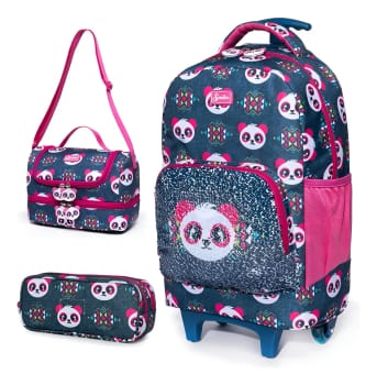Kit de mochila escolar Spector Dino Unicórnio com design Pandas - panda/azul