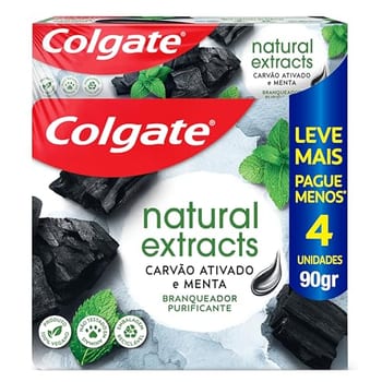 Colgate Natural Extracts Carvão Ativado Creme Dental, 90g, 4 Unid