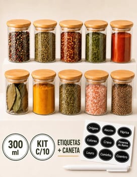 Porta-temperos Ame Cozinha Porta Temperos Bambu marrom om capacidade para 10 unidades, inclui 10 potes