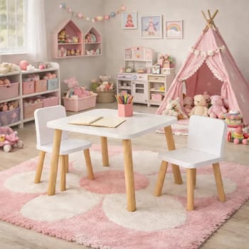 Conjunto Mesa Infantil 2 Cadeiras Pés De Madeira Resistente