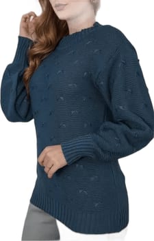 Blusa De Frio Tricot Feminina Suéter Lã Casaco Inverno Tricô Azul-petróleo 38 A 44