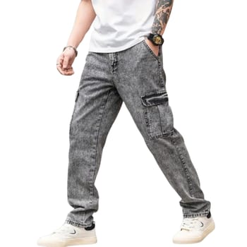 Calça Jeans Cargo Baggy Masculina Streetwear Mesclada P A Gg