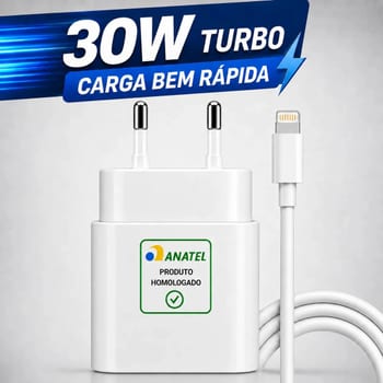 Carregador 30w Turbo Para iPhone 8 X Xr 11 12 13 14 Pro Max Fonte Usb + Cabo 1m Anatel 3tech
