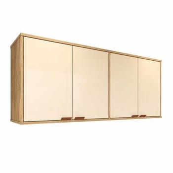 Armário Suspenso Aéreo Para Cozinha 4 Portas Off White - Design Nórdico Funcional, Compacto E Moderno, Estilo Industrial Com Amplo Espaço Interno