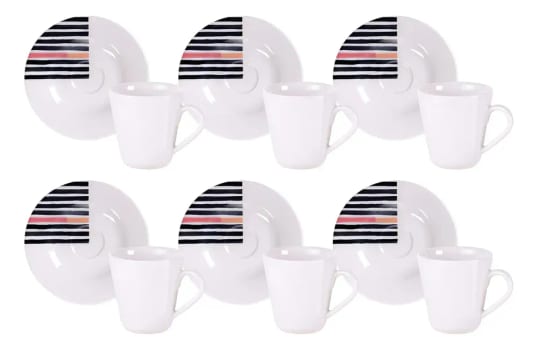 Kit Xícara e Pires de Café Street em Porcelana Decorada 70 ml 12 Peças Branco Tramontina