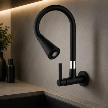Torneira Gourmet Parede Cozinha Preta Flexível 2 Jatos Chuveirinho Cone 1/4 Volta Luxo Premium Silicone Cone Mais Vendida Preto Fosco