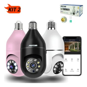 Kit 2 Câmera Lampada Espia Wifi Giro360 Graus Visão Colorida