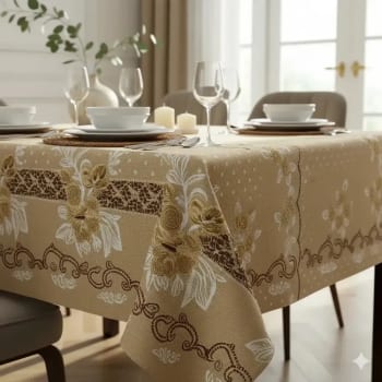 Toalha De Mesa Premium Retangular Bege Imperial 140x240cm